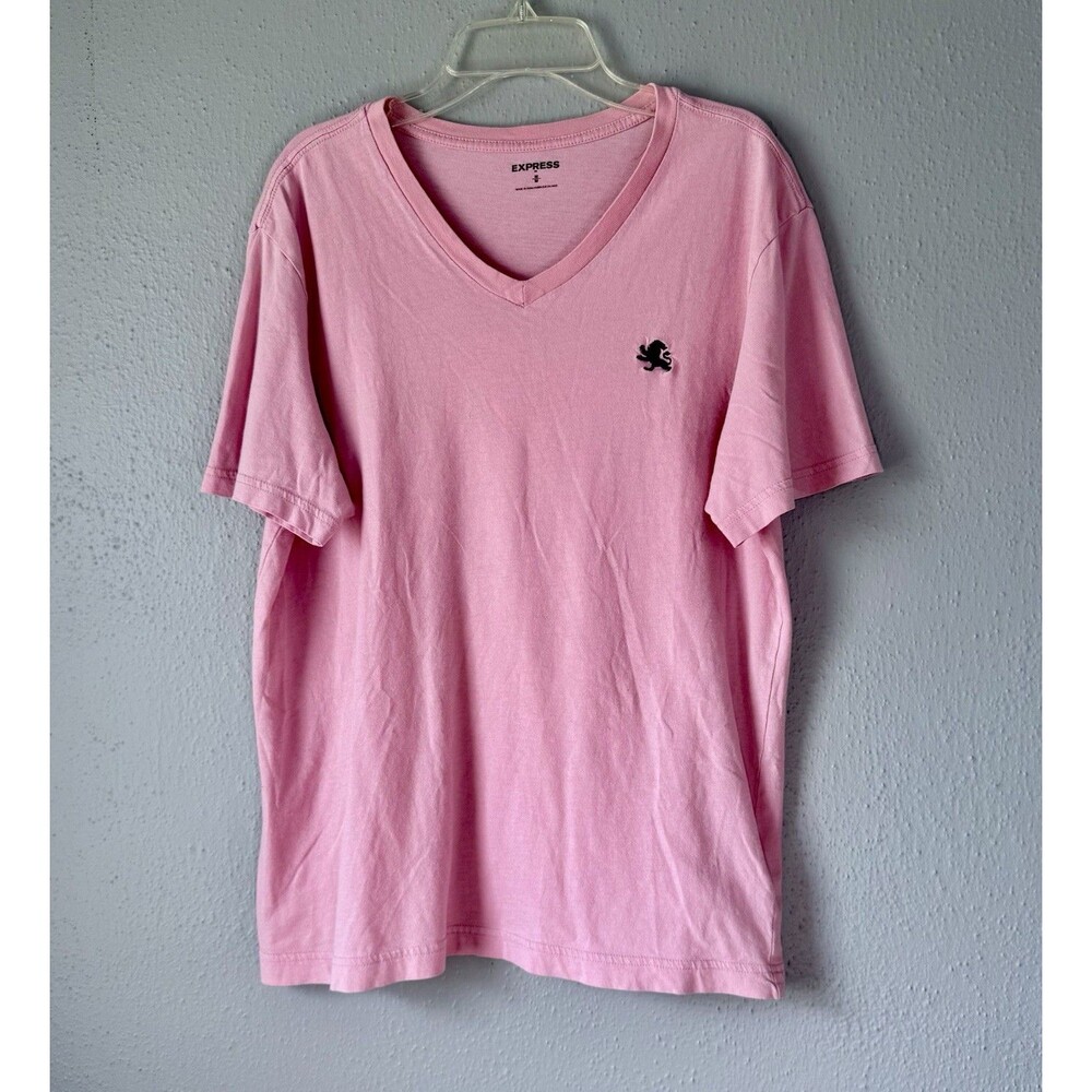 Express Shirt Men’s Medium Pink 100% Cotton V-Neck Short Sleeve